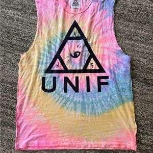 UNIF Tie-Dye Logo Tee in Pink, Yellow, Blue